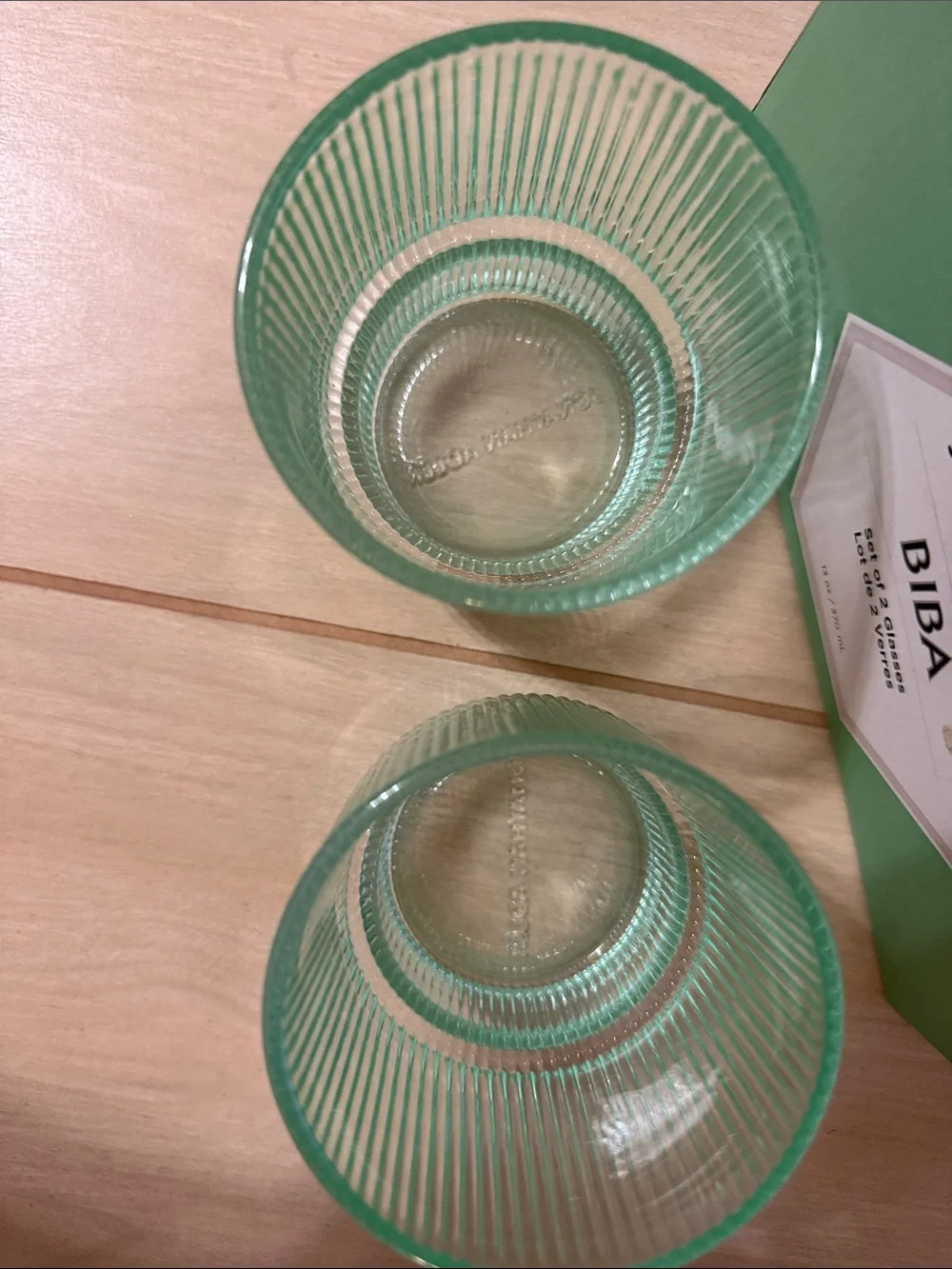 Jonathan Adler Biba Ribbed Glasses in Light Green Set of 2 NIB